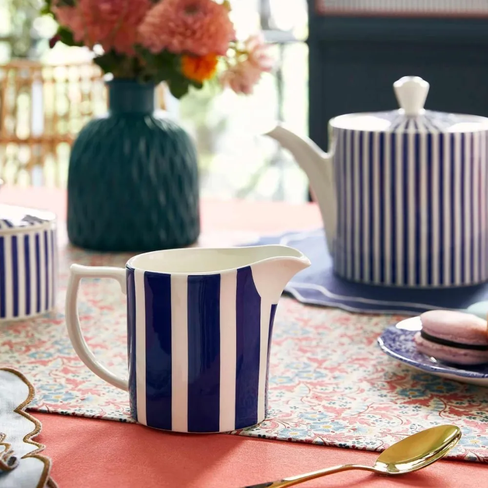 Spode Blue Italian Steccato Milk Jug 10oz- Creamers & Sugar Bowls