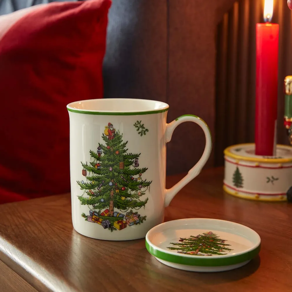 Spode Christmas Tree Mug & Coaster Set- Assorted Mugs