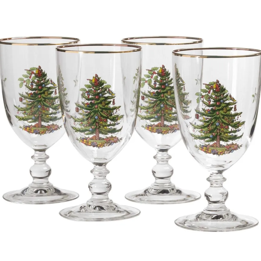 Spode Christmas Tree Pedestal Goblets Set- Glasses & Steins