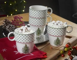 Spode Christmas Tree Polka Dot Stackable Mugs Set- Assorted Mugs