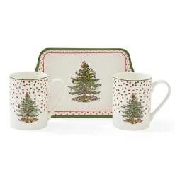 Spode Christmas Tree Polka Dot Mugs & Tray Set- Assorted Mugs|Tea Trays