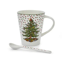 Spode Christmas Tree Polka Dot Mug & Spoon Set- Assorted Mugs