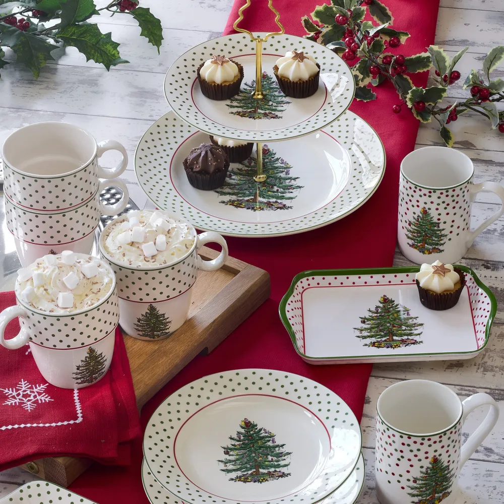 Spode Christmas Tree Polka Dot Mug & Spoon Set- Assorted Mugs