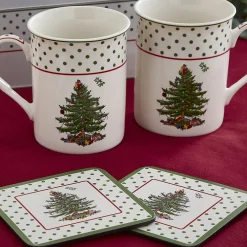 Spode Christmas Tree Polka Dot 5 Piece Mug & Tin Set- Assorted Mugs
