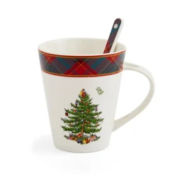 Spode Christmas Tree Tartan Mug & Spoon Set- Assorted Mugs