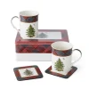 Spode Christmas Tree Tartan 5 Piece Mug and Tin Set- Assorted Mugs
