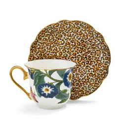 Spode Creatures of Curiosity White & Leopard Fluted Teacup & Saucer- Teacups & Saucers