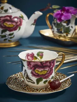 Spode Creatures of Curiosity White & Leopard Fluted Teacup & Saucer- Teacups & Saucers