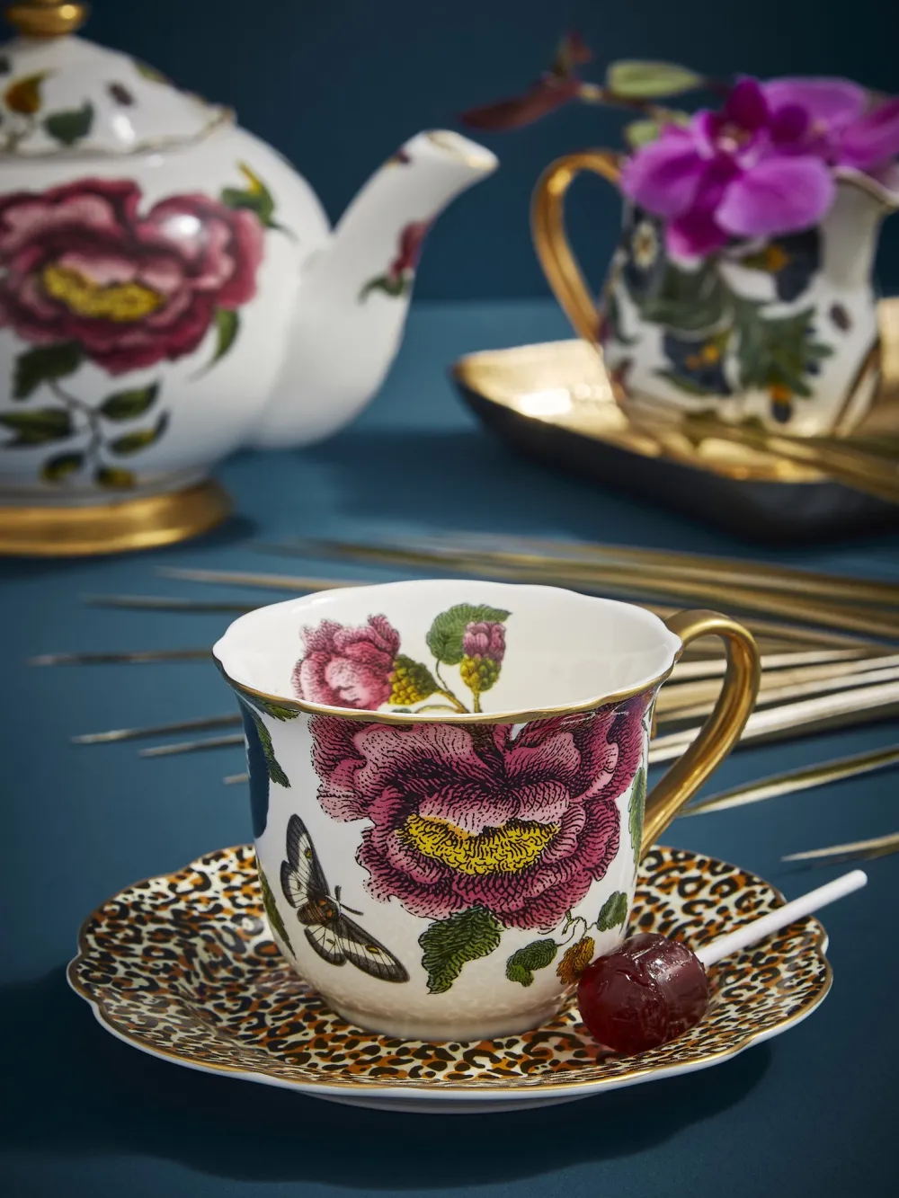 Spode Creatures of Curiosity White & Leopard Fluted Teacup & Saucer- Teacups & Saucers