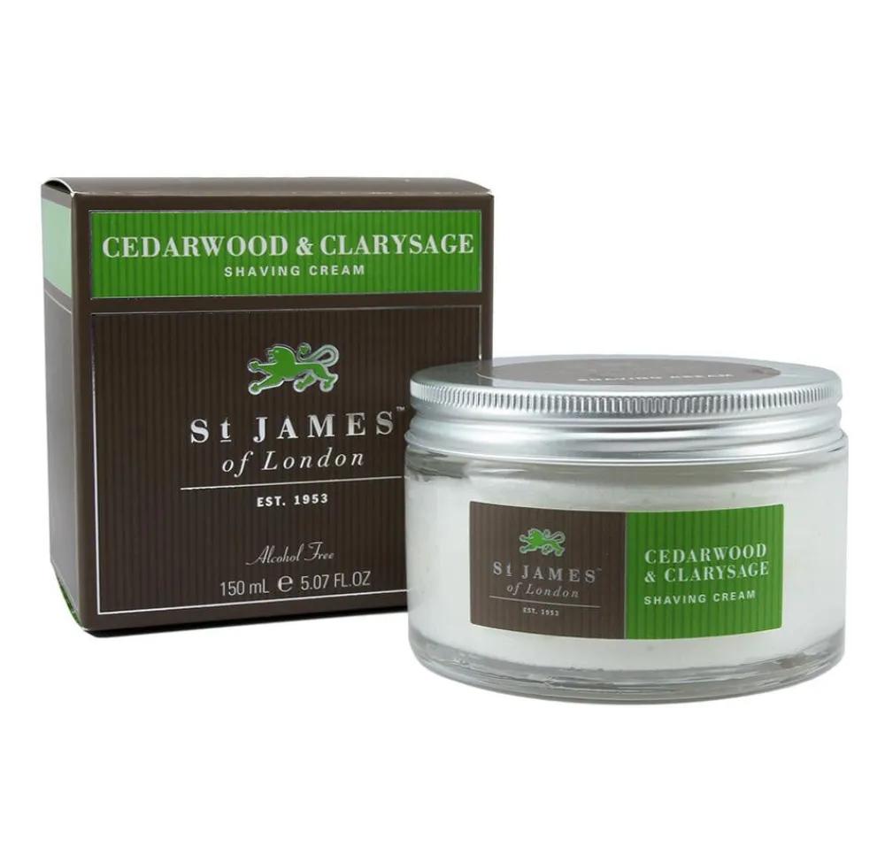 St. James of London Cedarwood & Clarysage Shave Cream Jar- Shaving Soaps & Cream