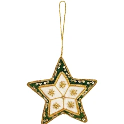 St. Nicolas Ivory & Green Velvet Starburst Star Ornament- St. Nicolas Ornaments