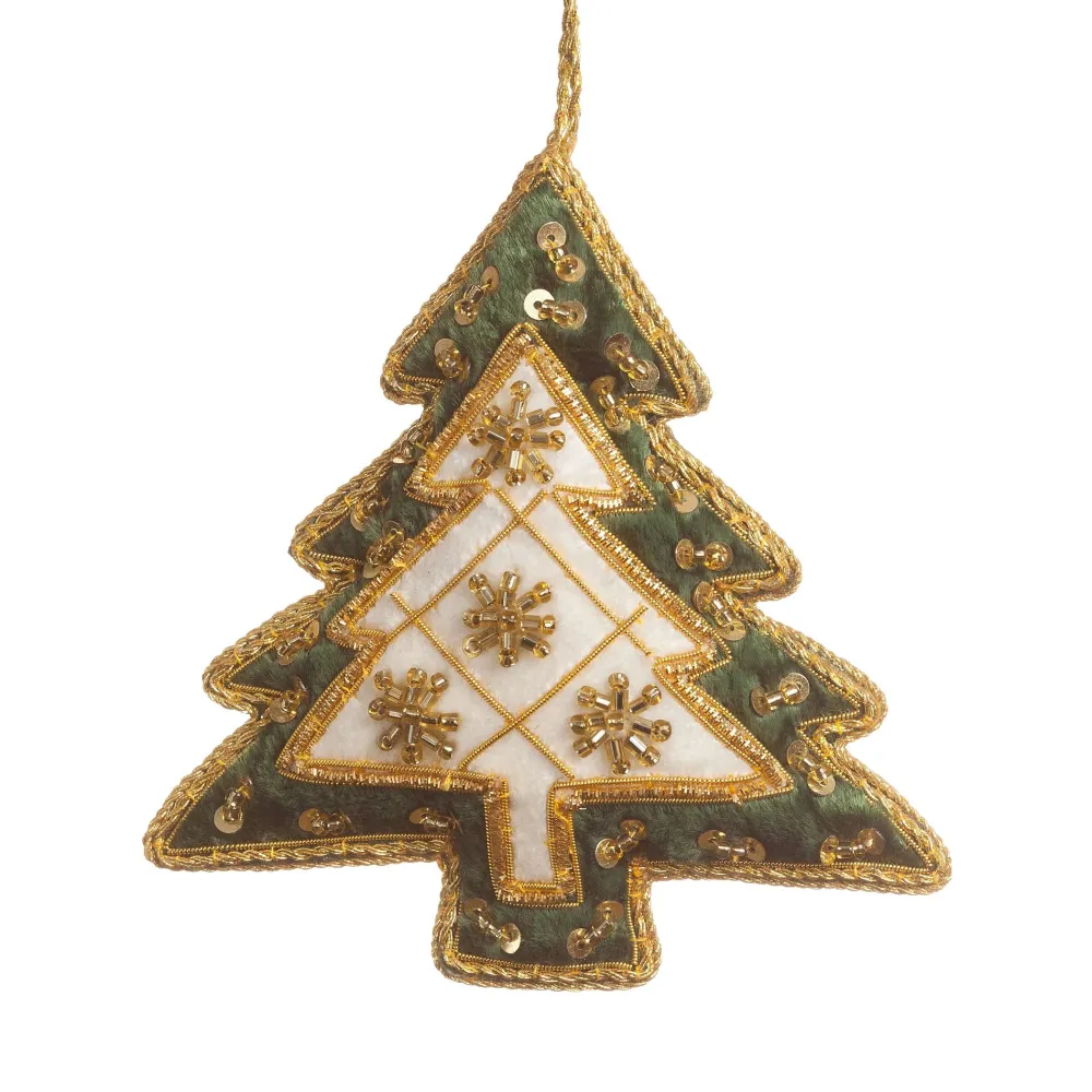 St. Nicolas Ivory & Green Velvet Starburst Tree Ornament- St. Nicolas Ornaments