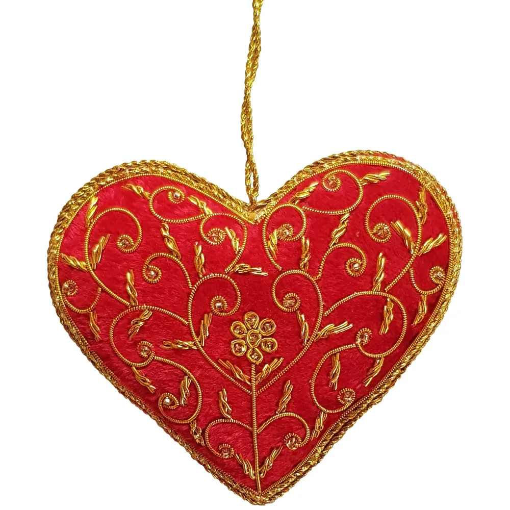 St. Nicolas Red Velvet Floral Heart- St. Nicolas Ornaments