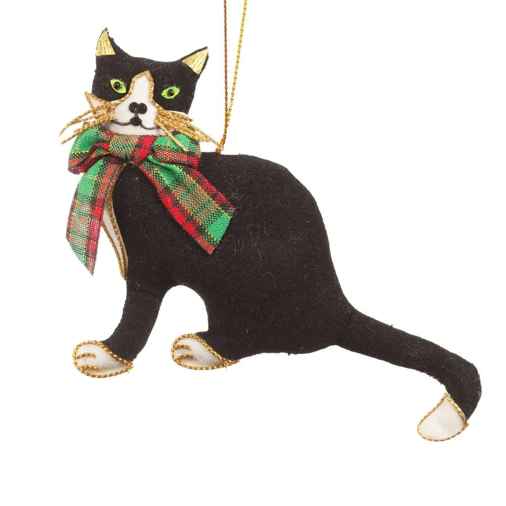 St. Nicolas Scottish Cat with Tartan Bow Ornament- St. Nicolas Ornaments