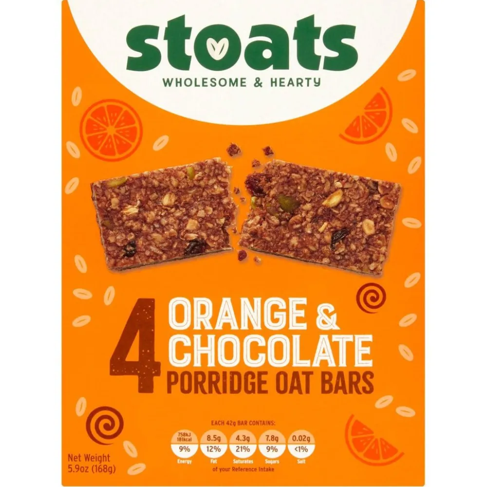 Stoats Orange & Chocolate Porridge Oat Bars- Cereal & Oatmeal