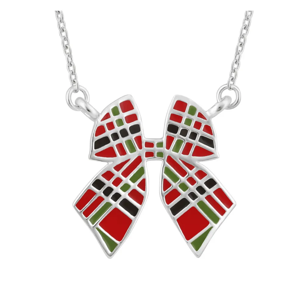 Tartan Bow Pendant Necklace- Necklaces & Pendants
