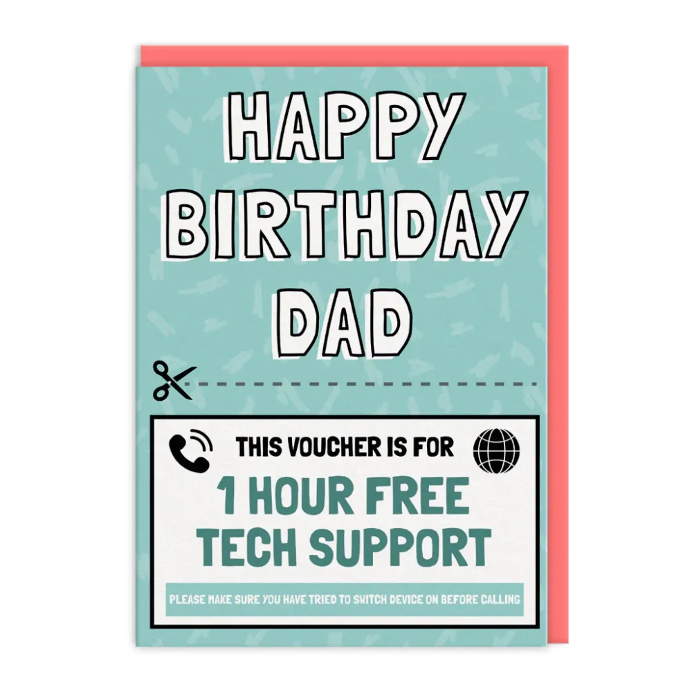 Tech Support Voucher Dad Birthday Card- Greeting Cards