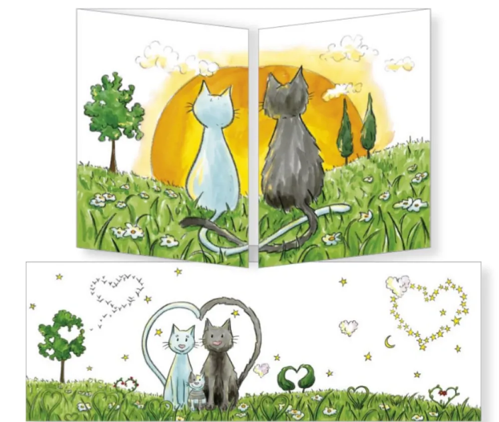 The Cats & the Sunset Tri-fold New Baby Card- Greeting Cards