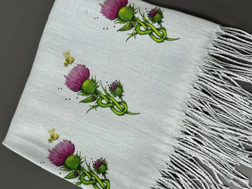 Thistles Grey Cashmere Blend Scarf- Scarves & Wraps