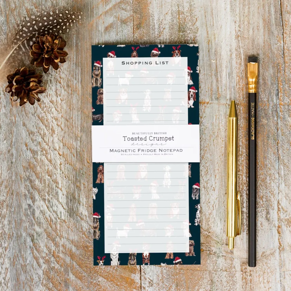 Toasted Crumpet Christmas Dogs Magnetic Shopping List Pad (Noir)- Journals & Other Stationery