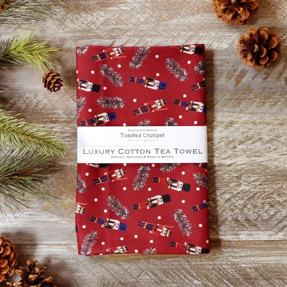 Toasted Crumpet Nutcracker Tea Towel (Red)- Tea Towels
