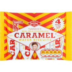Tunnock's Milk Chocolate & Caramel Wafer Biscuits 4pk- Biscuits