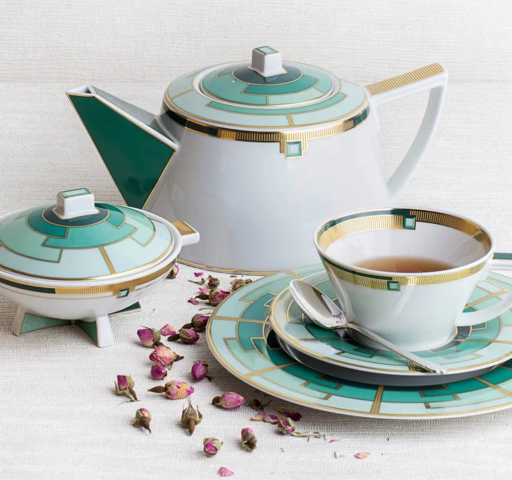 Vista Alegre Art Deco Emerald Teacup & Saucer- Teacups & Saucers