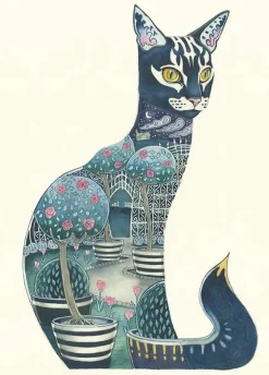Watercolor Cat at Night Greeting Card- Greeting Cards