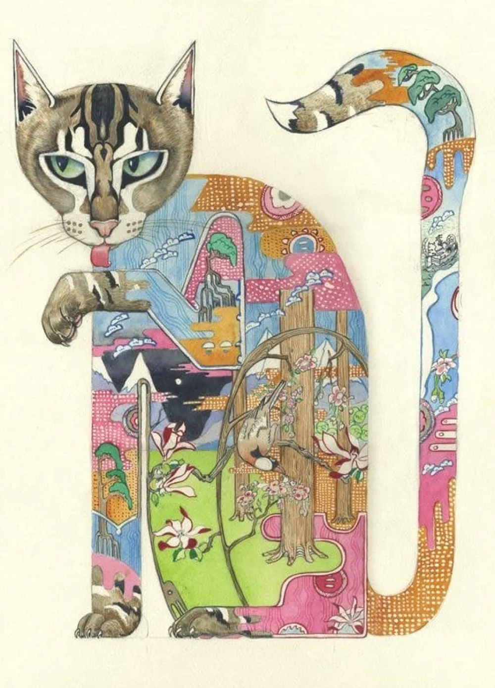 Watercolor Cat Licking Its Paw Greeting Card- Greeting Cards
