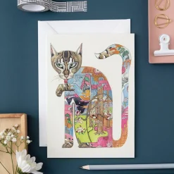 Watercolor Cat Licking Its Paw Greeting Card- Greeting Cards