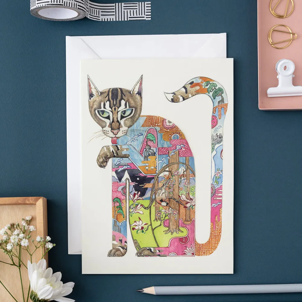 Watercolor Cat Licking Its Paw Greeting Card- Greeting Cards