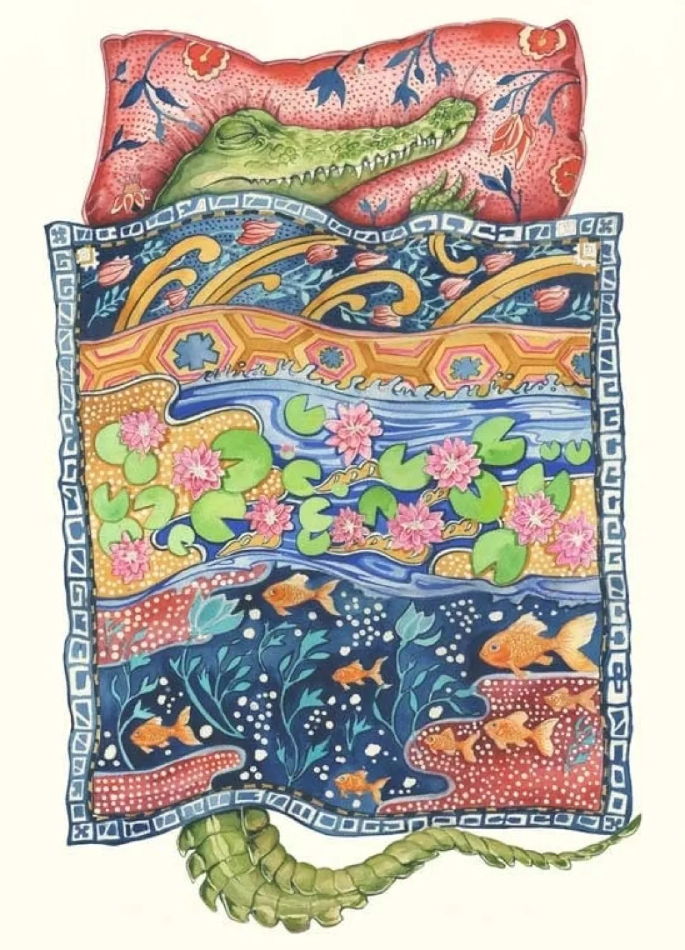 Watercolor Crocodile Asleep Greeting Card- Greeting Cards