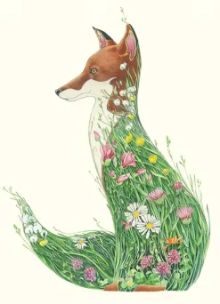 Watercolor Fox in a Meadow Greeting Card- Greeting Cards