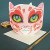 Watercolor Love Cat Face Die Cut Greeting Card- Greeting Cards