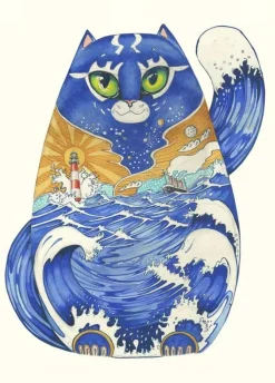 Watercolor Ships Cat Greeting Card- Greeting Cards