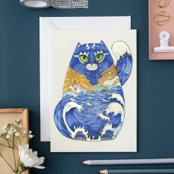 Watercolor Ships Cat Greeting Card- Greeting Cards