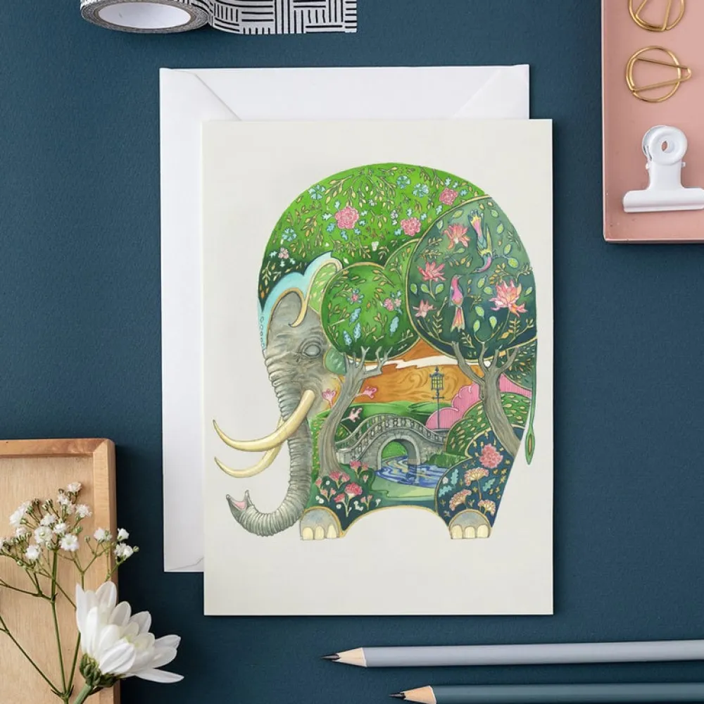 Watercolor Sleeping Elephant Greeting Card- Greeting Cards