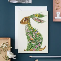 Watercolour Hare in a Meadow Greeting Card- Greeting Cards