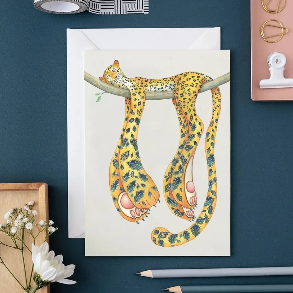 Watercolour Leopard Asleep Greeting Card- Greeting Cards
