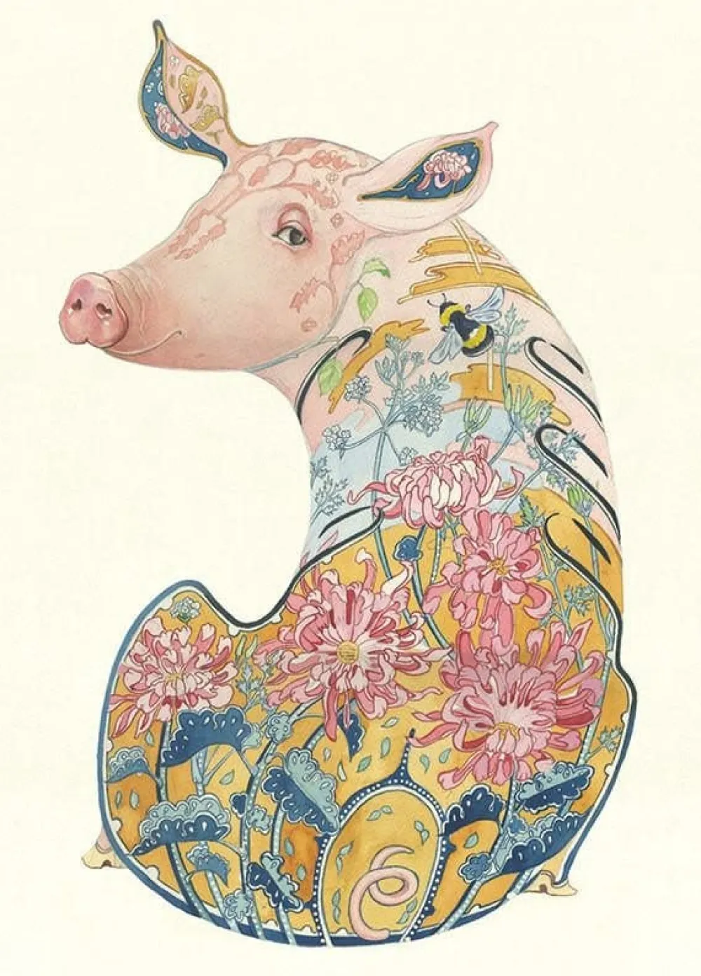Watercolour Pig Greeting Card- Greeting Cards