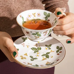 Wedgwood Wild Strawberry Peony Teacup & Saucer- Teacups & Saucers