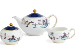 Wedgwood Wonderlust Blue Pagoda 3 Piece Set Boxed (Teapot, Cream & Sugar)- Tea Sets|Teapots