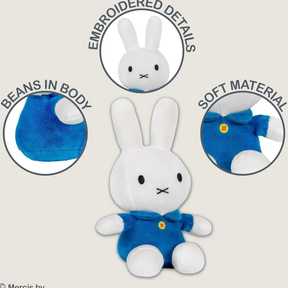 White Miffy 8" Plush Toy with Blue Dress- Soft Toys|Toys