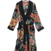 Woven Flower Black Crepe Robe Gown- Robes, Nightgowns & Dresses