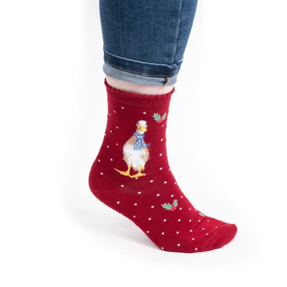 Wrendale 'Christmas Scarves' Duck Red Women's Socks- Socks
