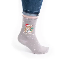 Wrendale 'Christmouse' Mouse Grey Women's Socks- Socks