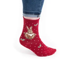 Wrendale 'Little Pudding' Christmas Rabbit Red Women's Socks- Socks